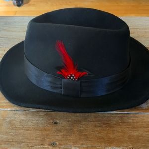 GodFather | Black Wool Hat w/ Red feather| St. Patrick fedora